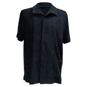 Mr. P. Button-Down Fleece Shirt in Black Cotton